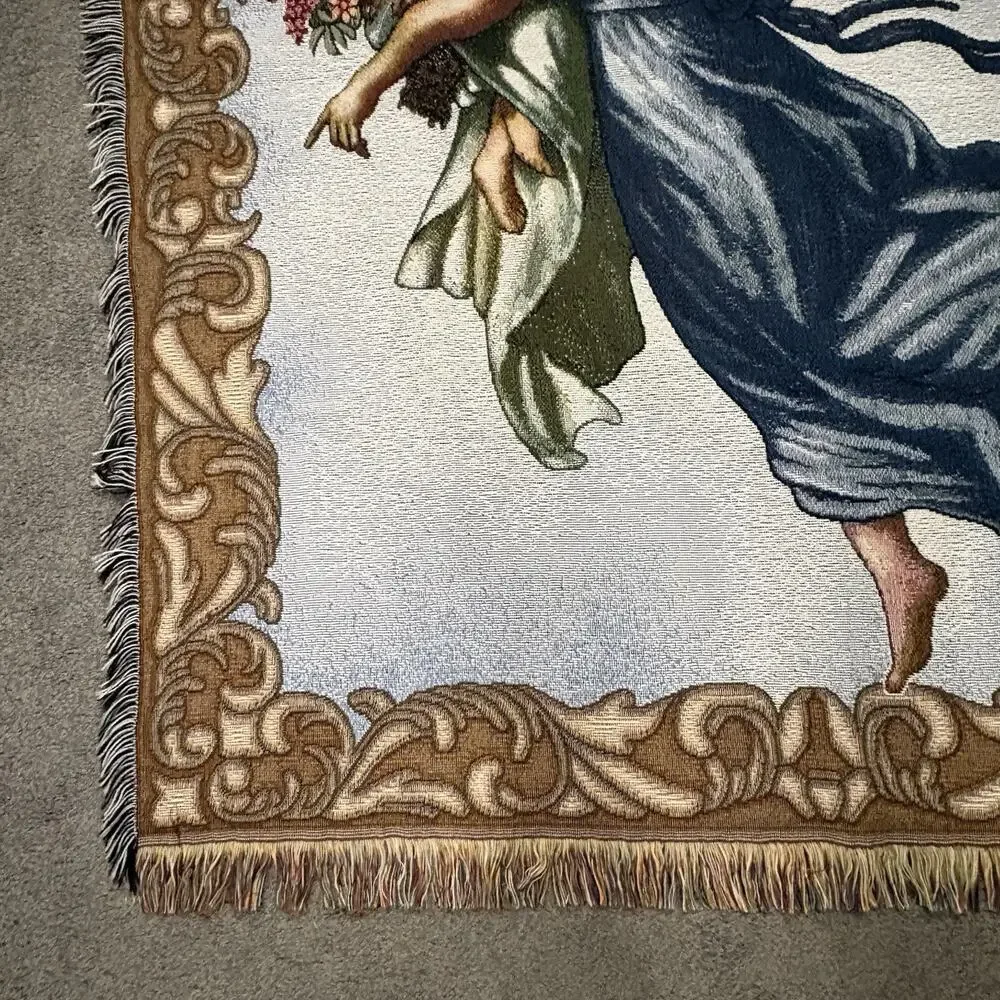 Vintage American Weavers Guardian Angel Throw Tapestry Wall Hanging 48 X 57